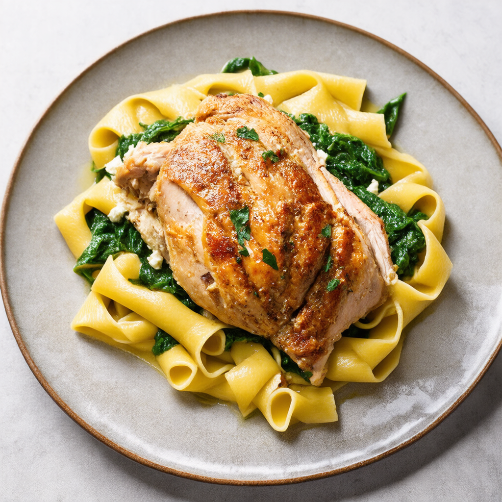 Stuffed Chicken Breast with Spinach and Ricotta over Pappardelle