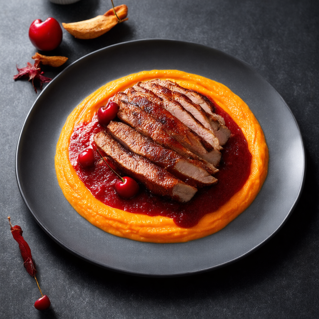 Duck Breast with Cherry Gastrique and Carrot Purée