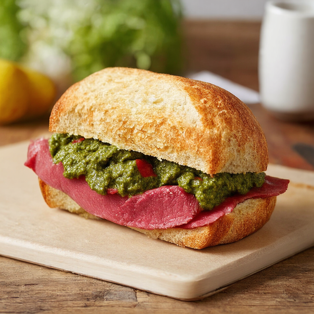 Beef Carpaccio Sandwich with Rocket Pesto