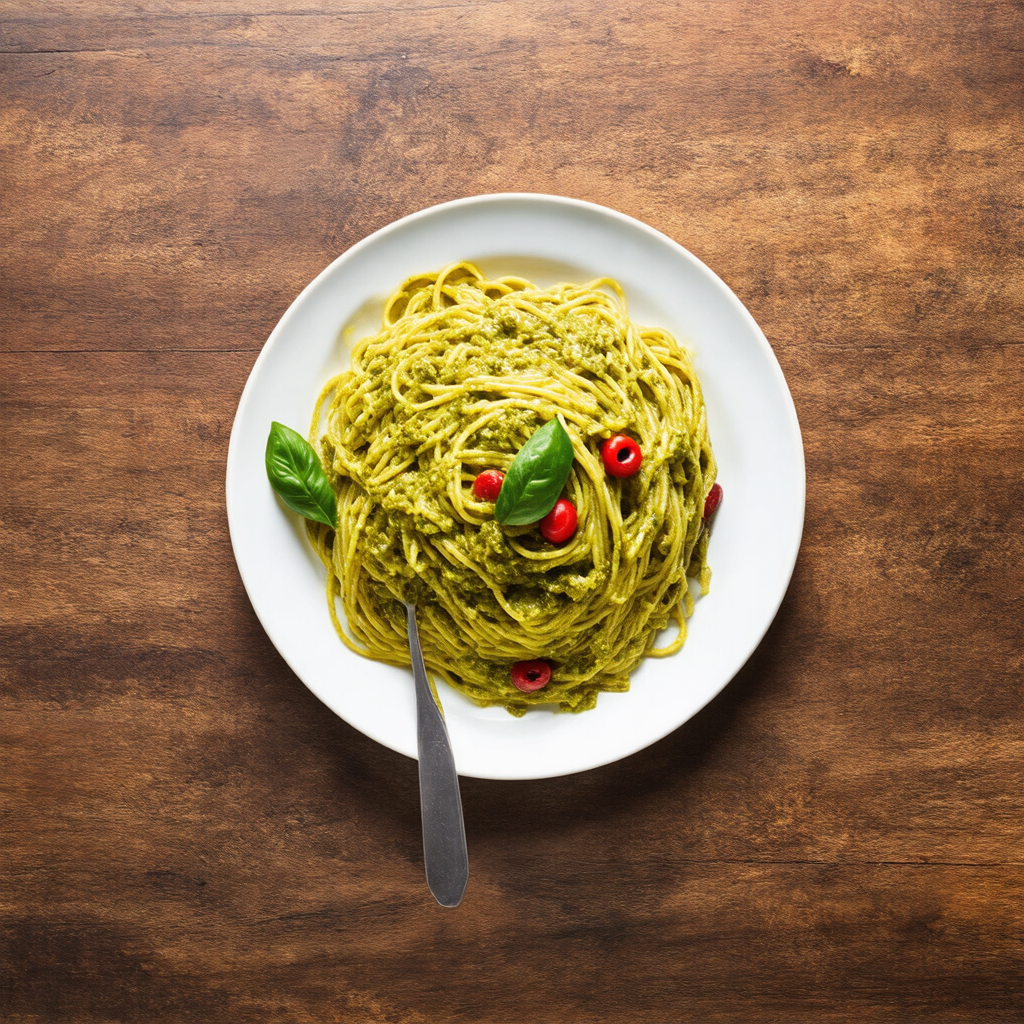 Pesto Spaghetti with Anchovy Infusion
