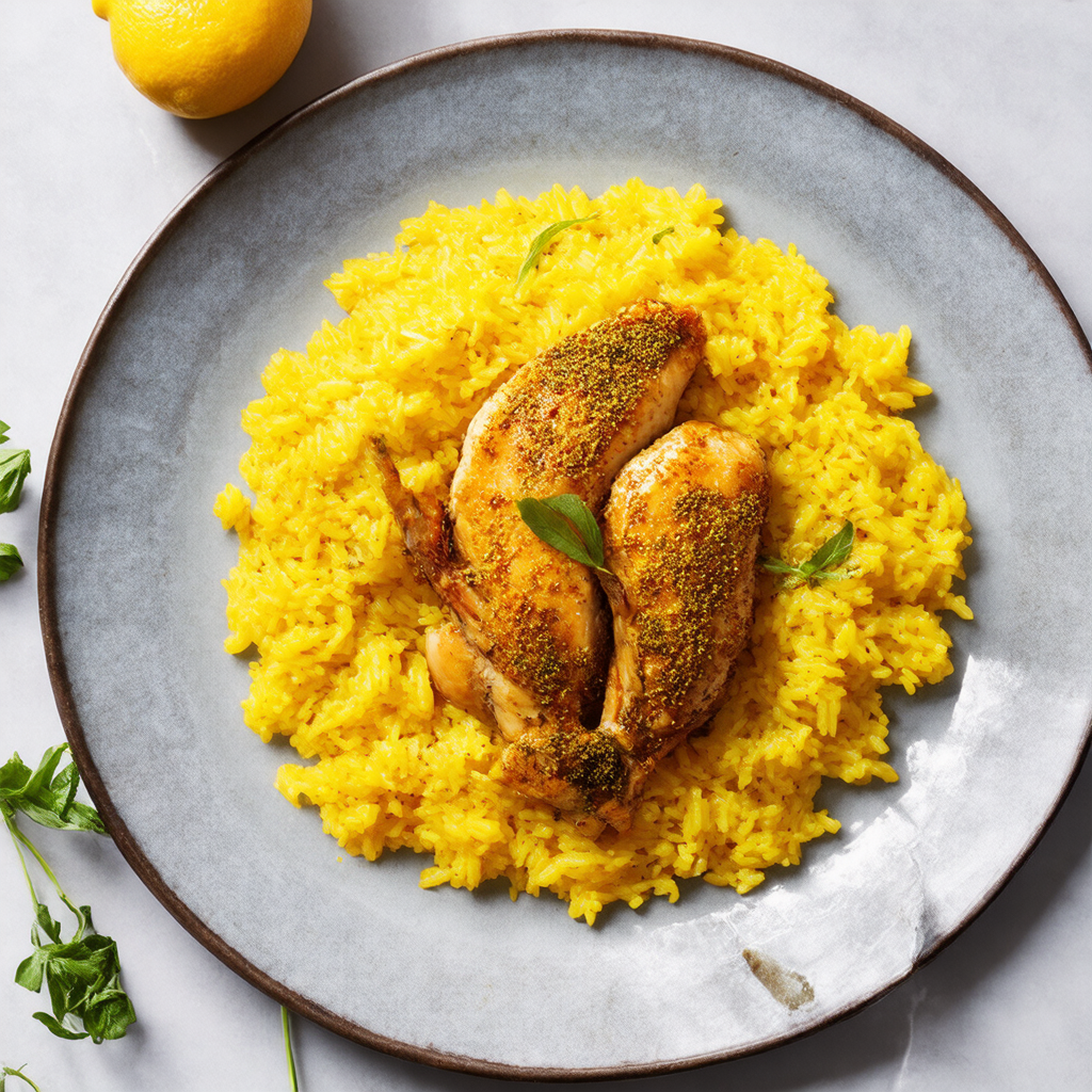 Herb-Crusted Chicken with Lemon Saffron Rice