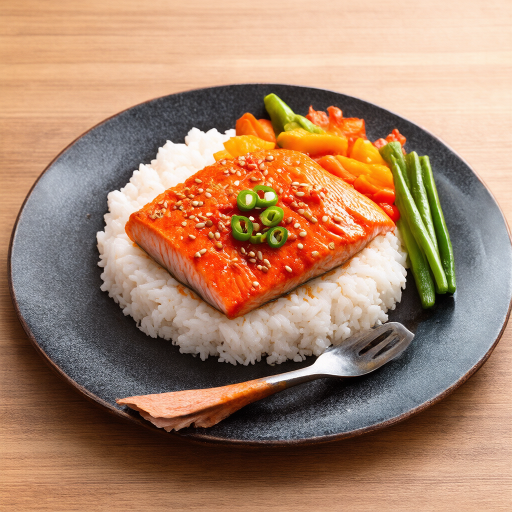 Spicy-Sweet Gochujang Glazed Salmon with Rice