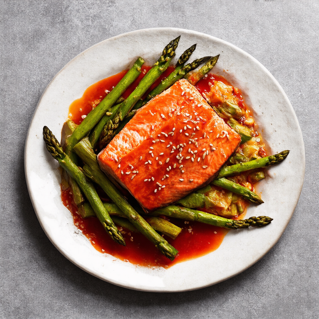 Gochujang Glazed Salmon with Charred Asparagus and Sesame