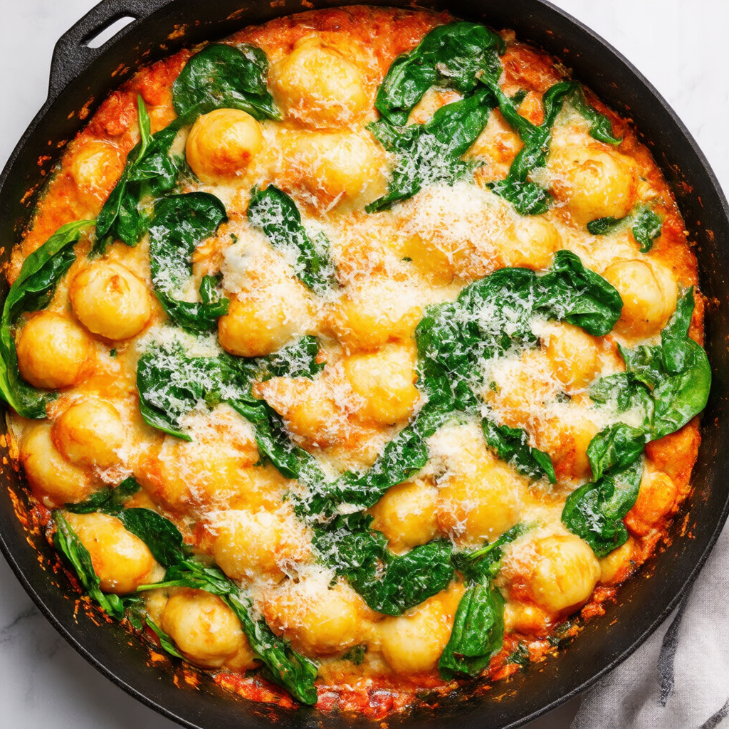 Creamy Spinach and Parmesan Gnocchi Skillet
