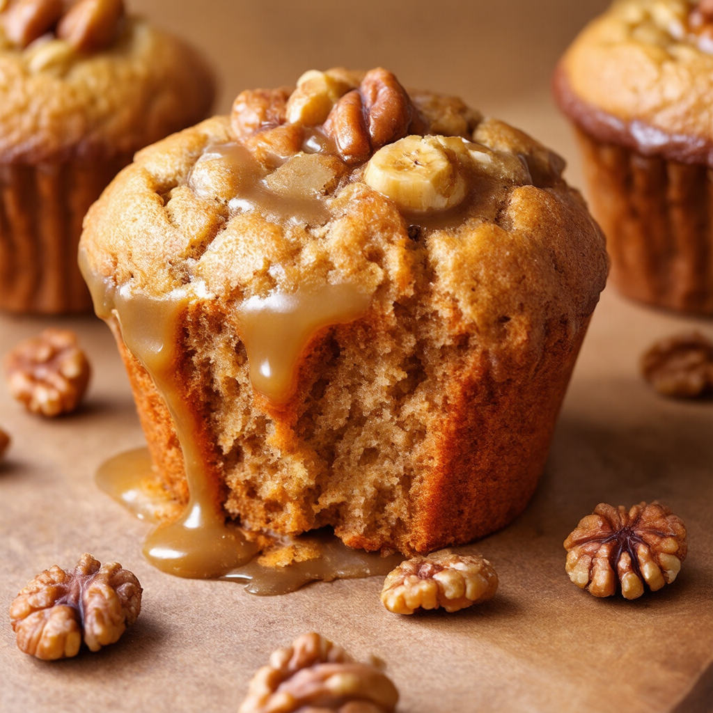 Banana Walnut Muffins with Maple Glaze