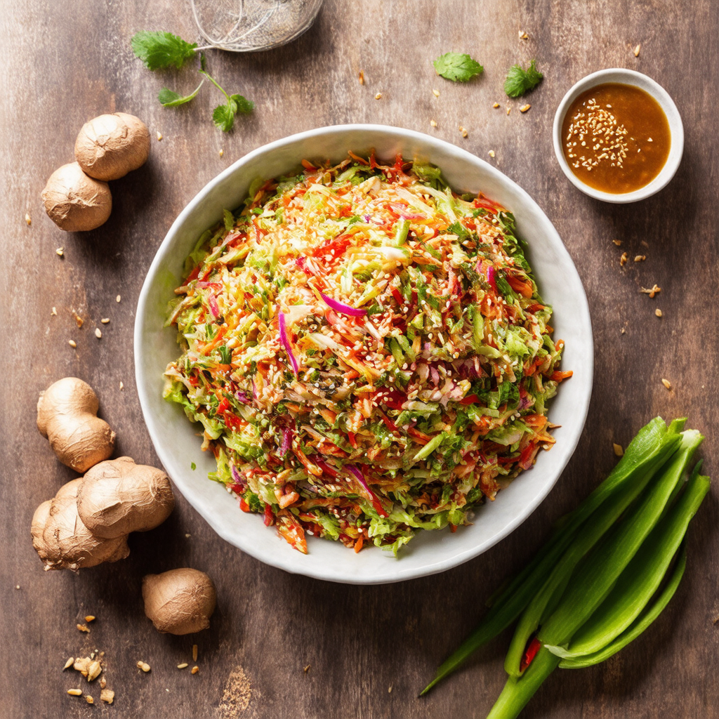 Spicy Asian Slaw with Ginger Sesame Dressing
