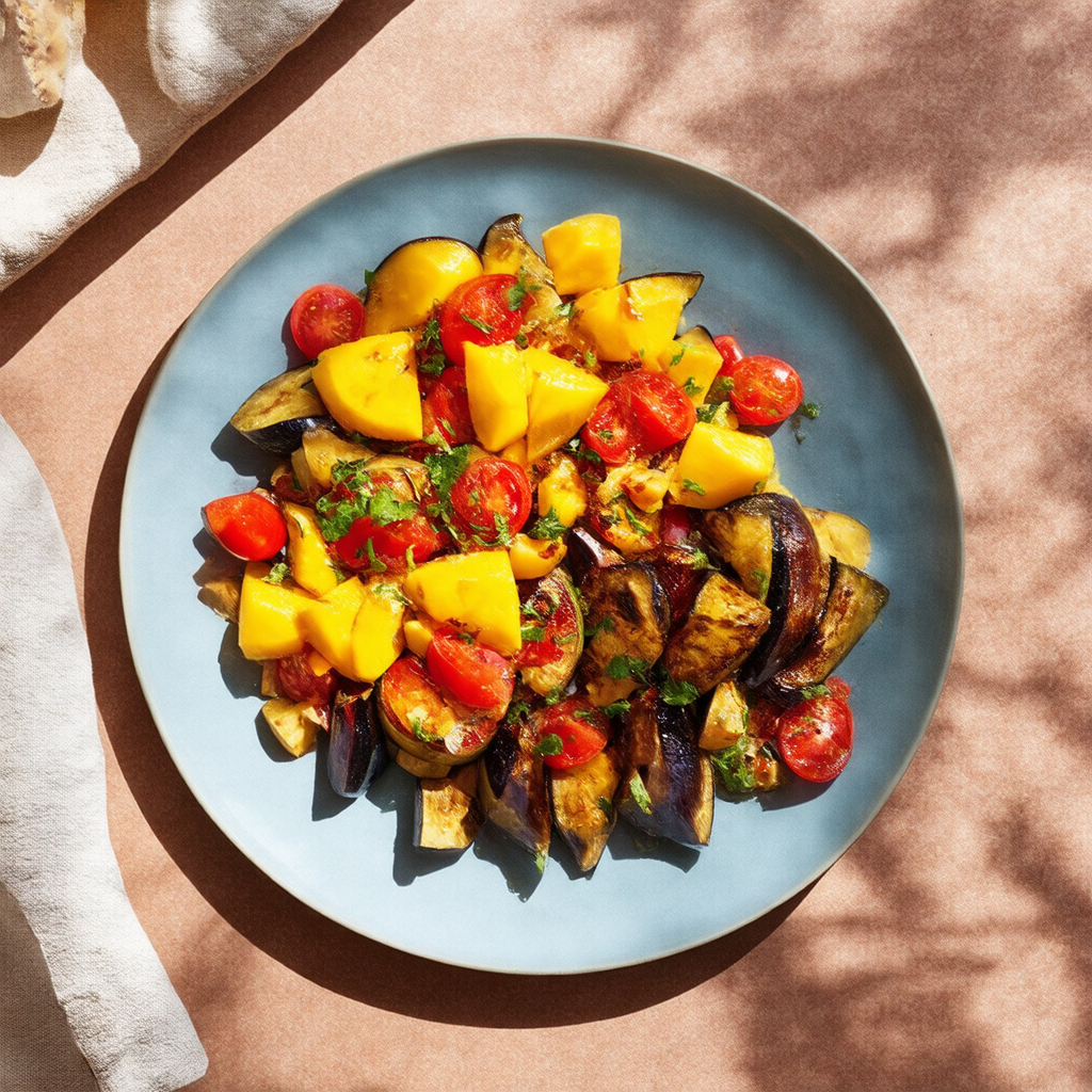 Mango & Tomato Salad with Grilled Eggplant
