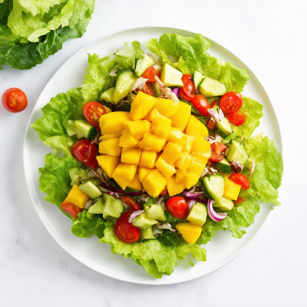 Layered Mango and Cucumber Salad with Lettuce Base