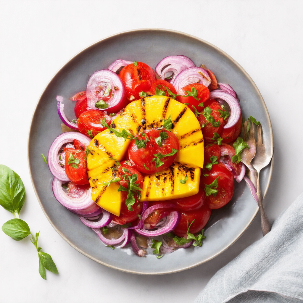 Tomato and Red Onion Salad with Grilled Mango