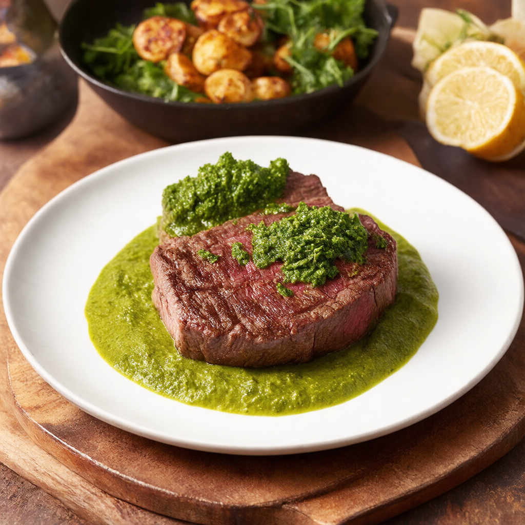 Pan-Seared Beef Sirloin Steak with Quick Chimichurri