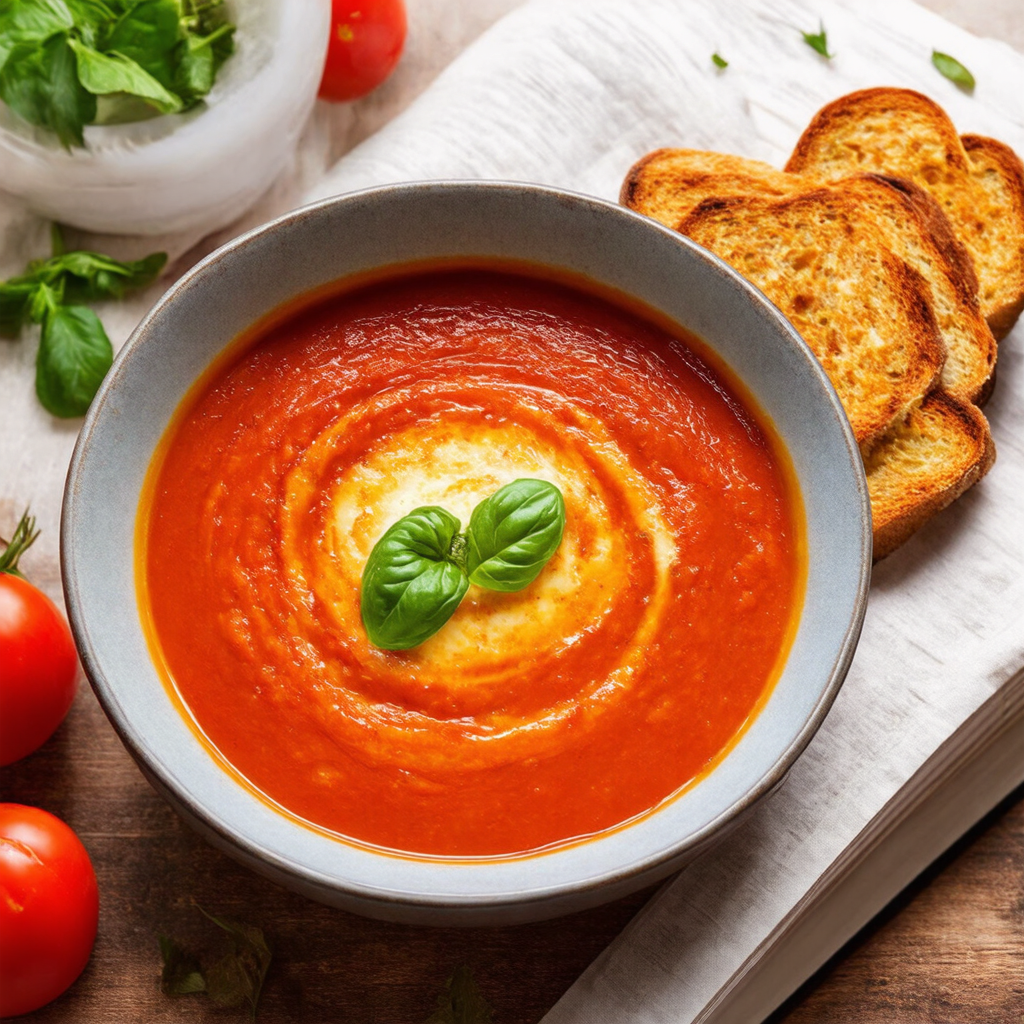Herb-Infused Tomato Soup with Cheese Toasts