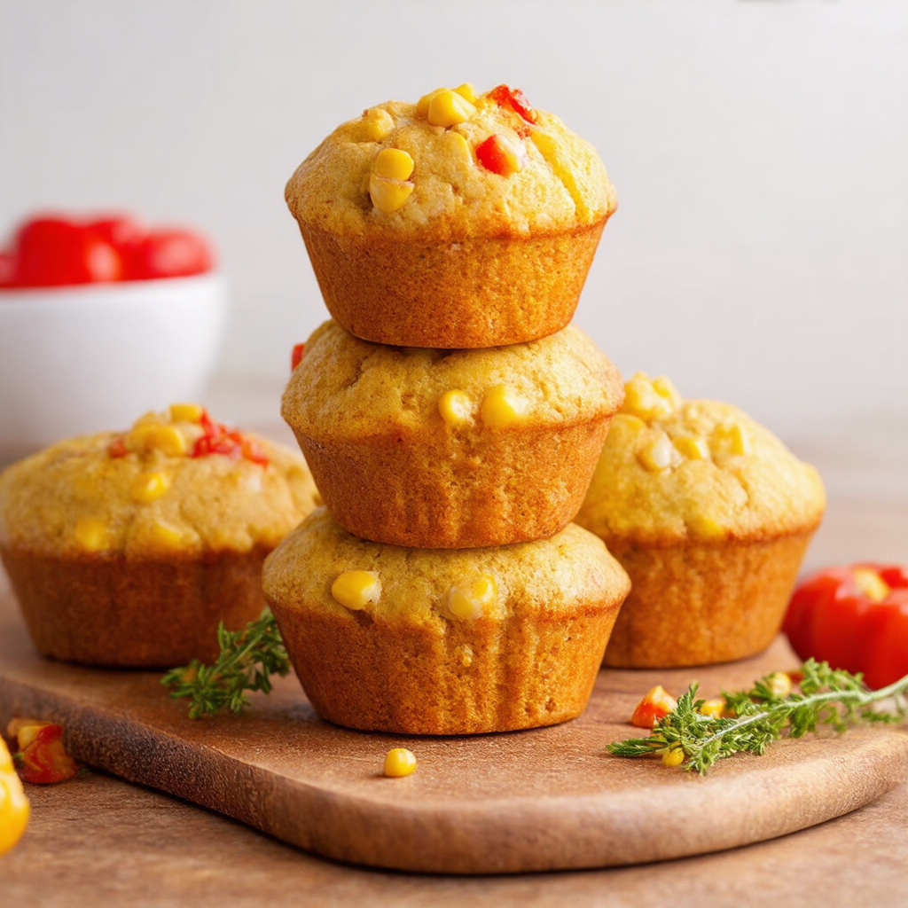 Roasted Red Pepper and Corn Muffins with Goat Cheese