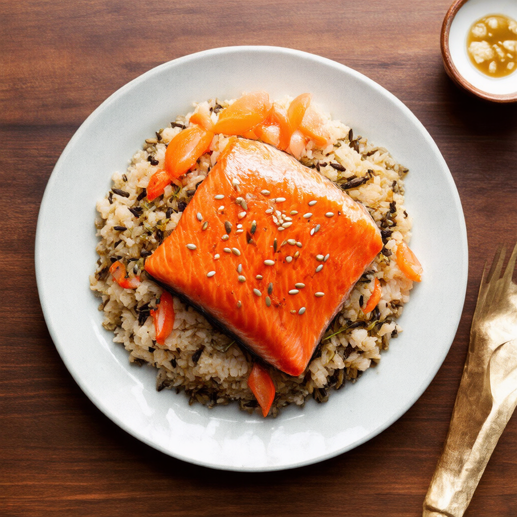 Miso-Glazed Salmon with Pickled Daikon and Wild Rice