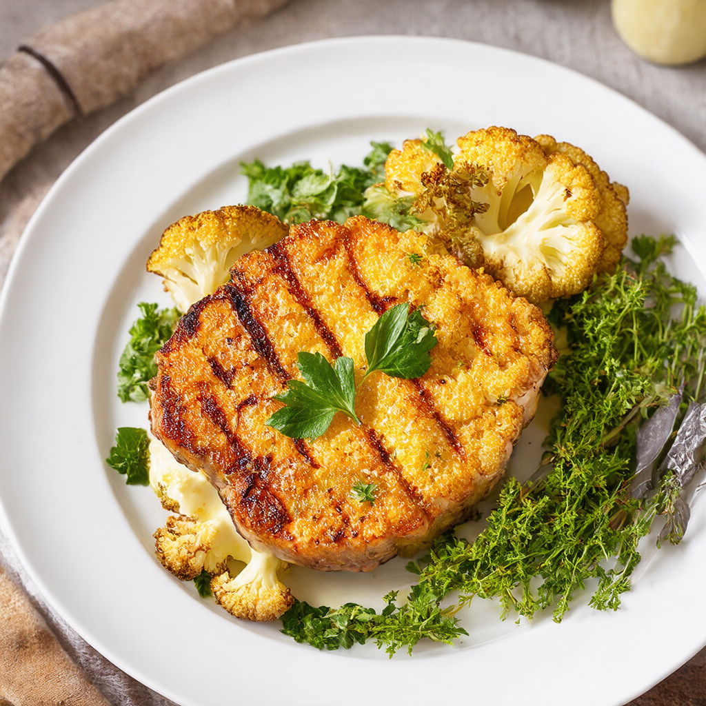 Herbed Cauliflower Steak with Garlic Cream Sauce