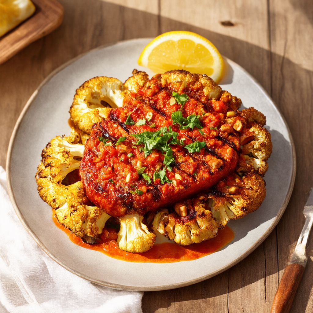 Grilled Cauliflower Steak with Romesco Sauce