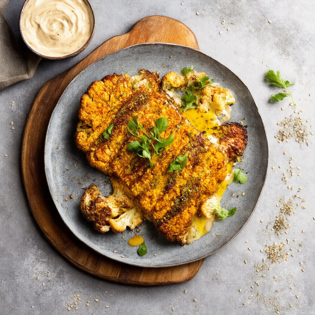 Spiced Cauliflower Steak with Tahini Dressing