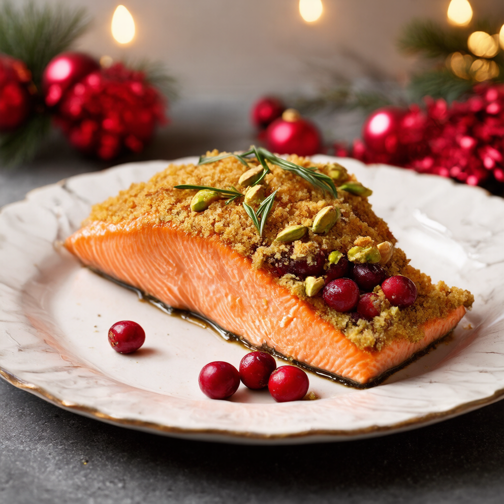 Stuffed Baked Salmon with Cranberry-Pistachio Crust