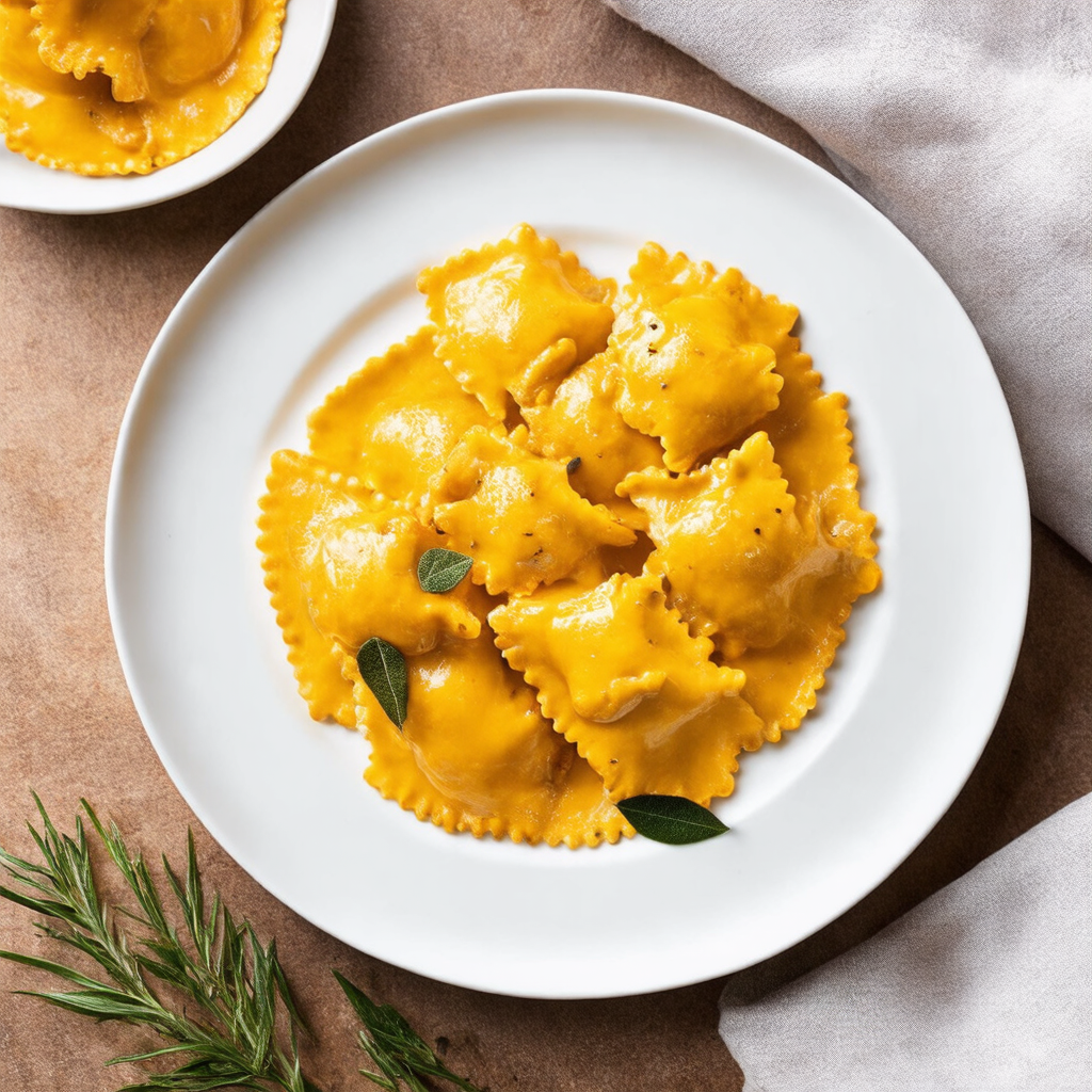 Pumpkin Ravioli with Cauliflower Cream Sauce