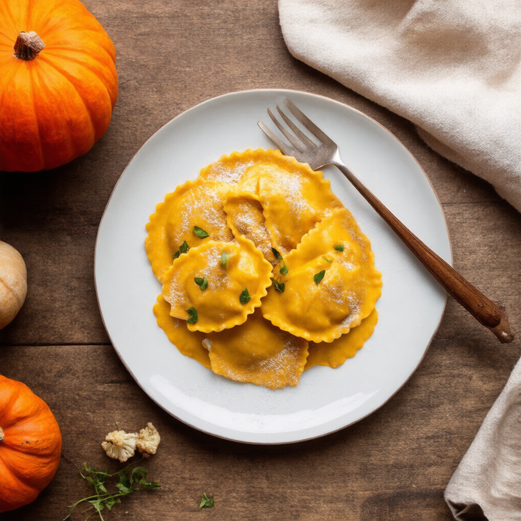 Pumpkin and Potato Ravioli with Cauliflower Cream