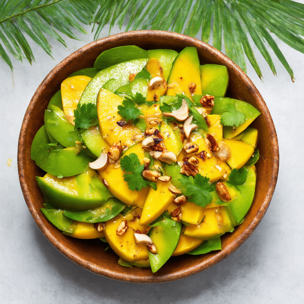 Smoky Green Mango Salad with Grilled Garlic