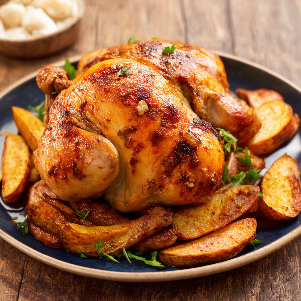 Chili & Garlic Roasted Chicken with Crispy Potato Wedges