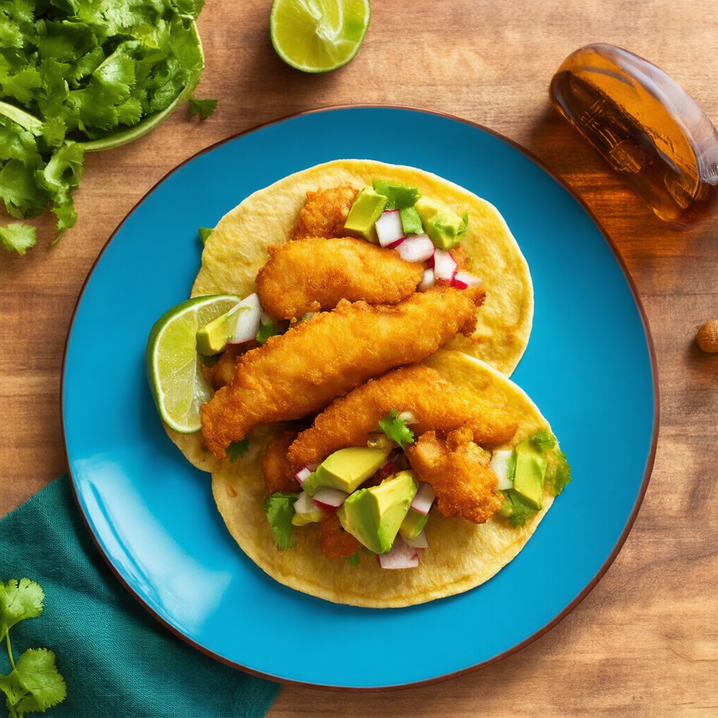 Crispy Beer-Battered Fish Tacos with Avocado Salsa
