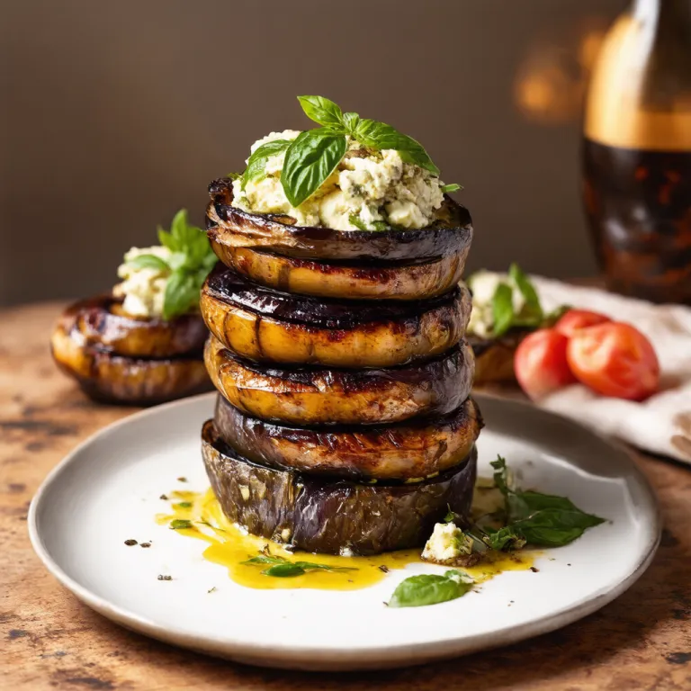 Grilled Marinated Eggplant Tower with Feta Mousse