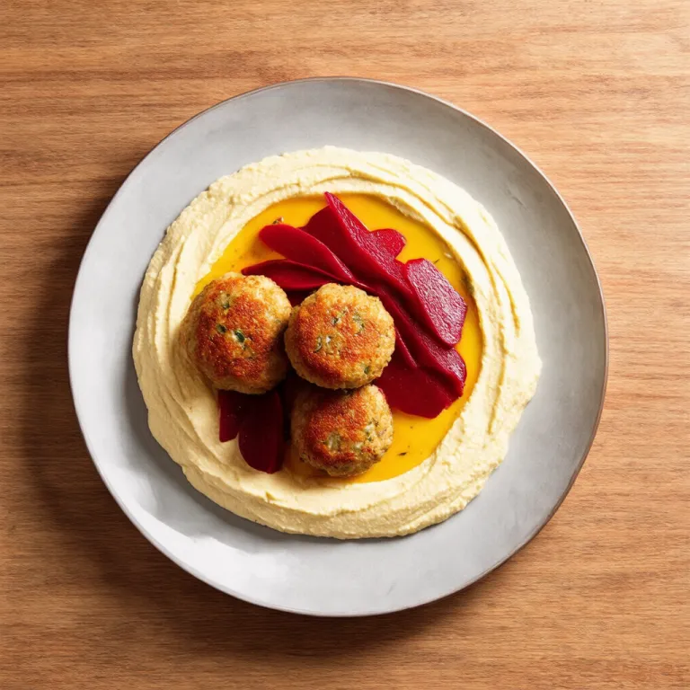 Rissoles with Cauliflower Puree and Pickled Beetroot