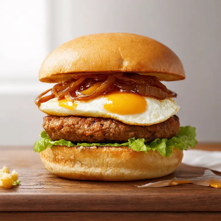 Aussie Burger with Fried Egg and Caramelised Onions