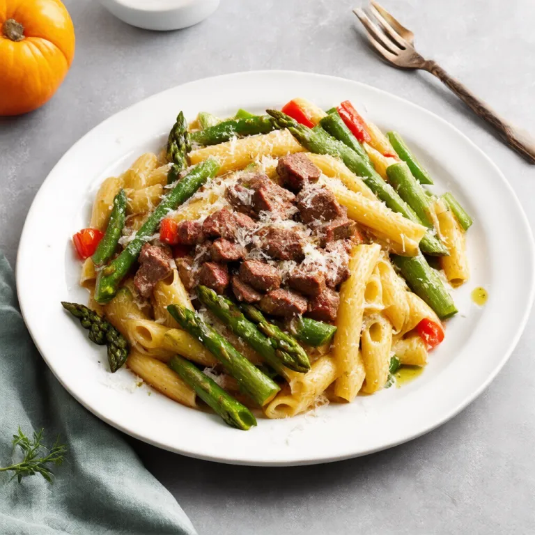 Pasta Primavera with Beef Sausage and Asparagus