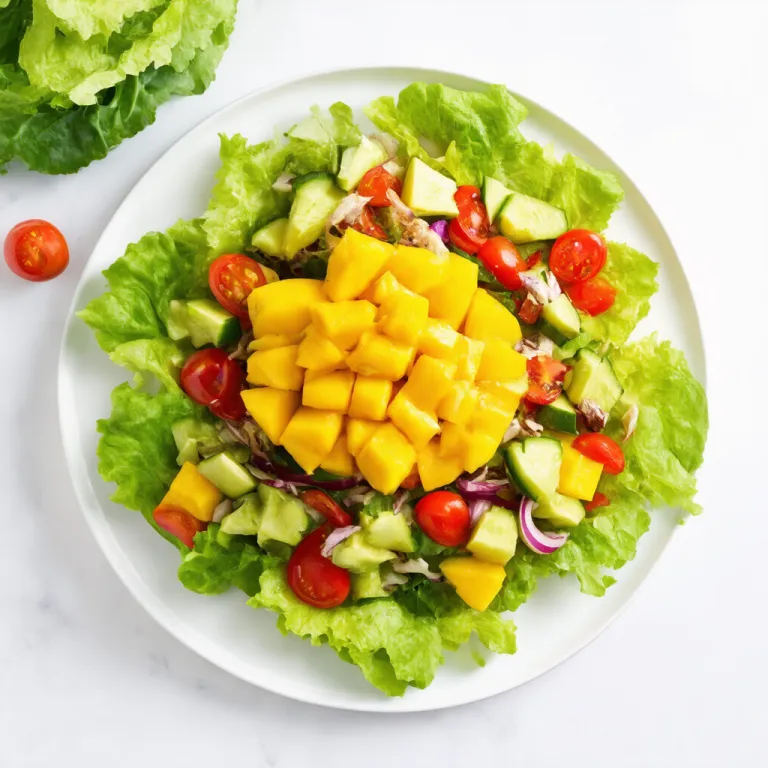 Layered Mango and Cucumber Salad with Lettuce Base