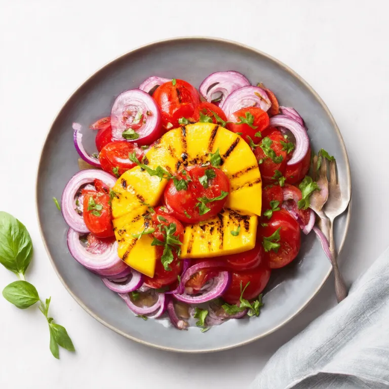 Tomato and Red Onion Salad with Grilled Mango