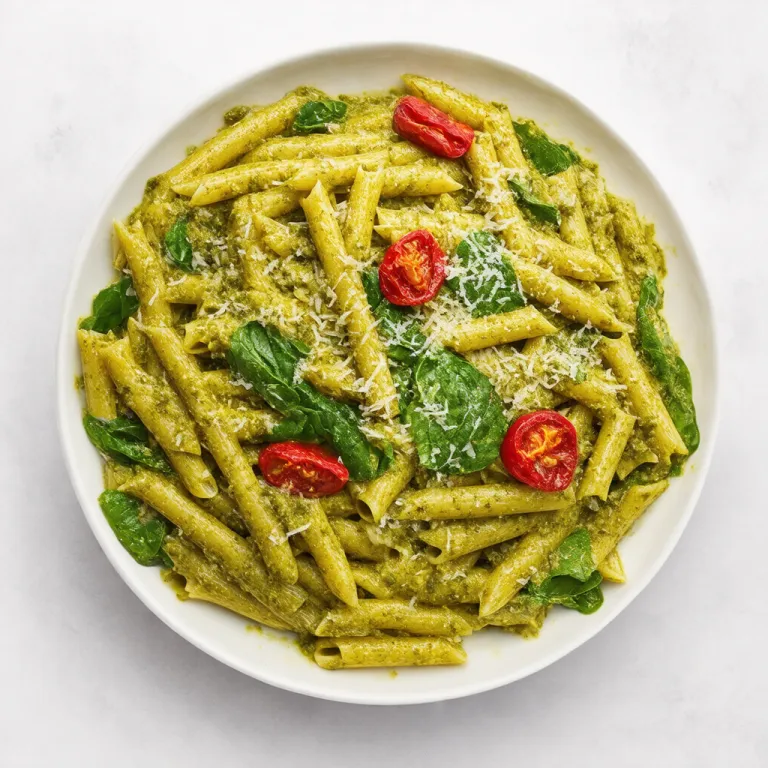 Pesto Pasta with Sun-Dried Tomatoes and Spinach