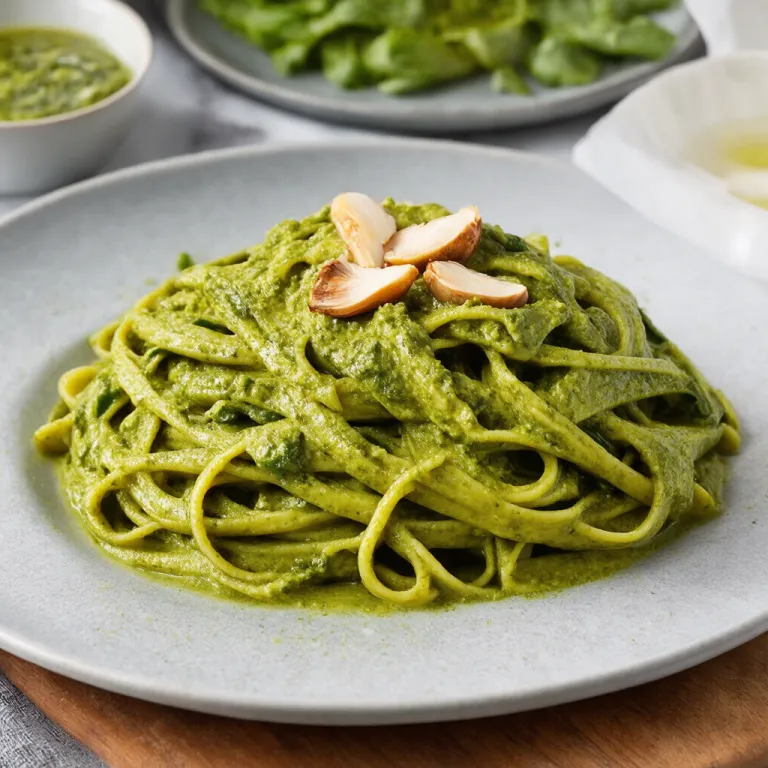 Roasted Garlic and Spinach Pesto with Tagliatelle