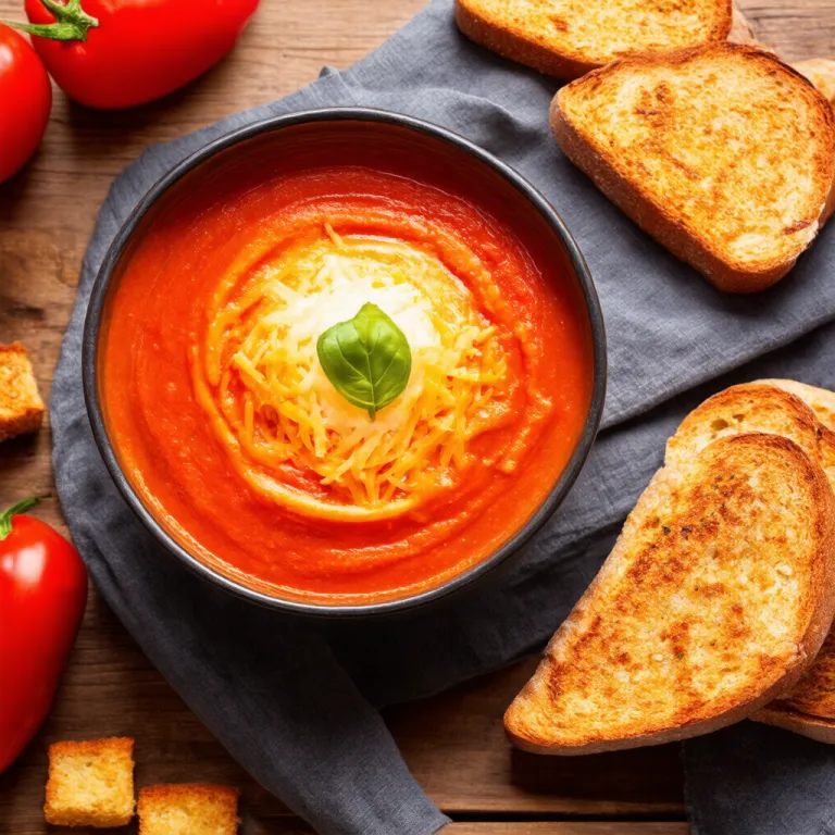 Spicy Tomato Soup with Cheese Croutons