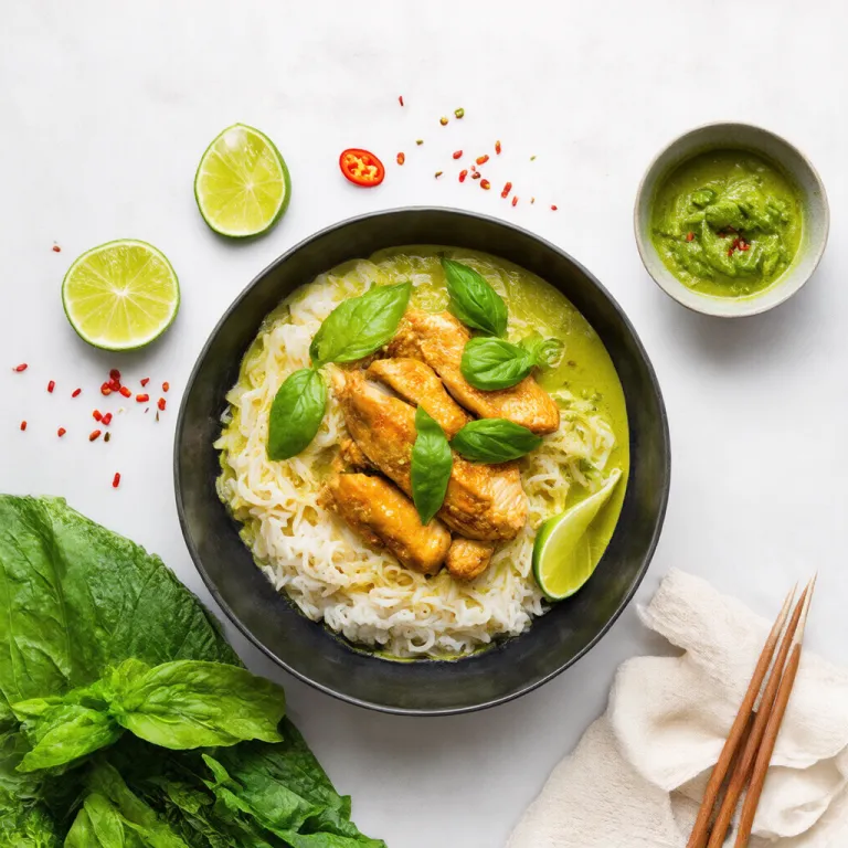 Easy Green Curry Chicken with Rice Noodles