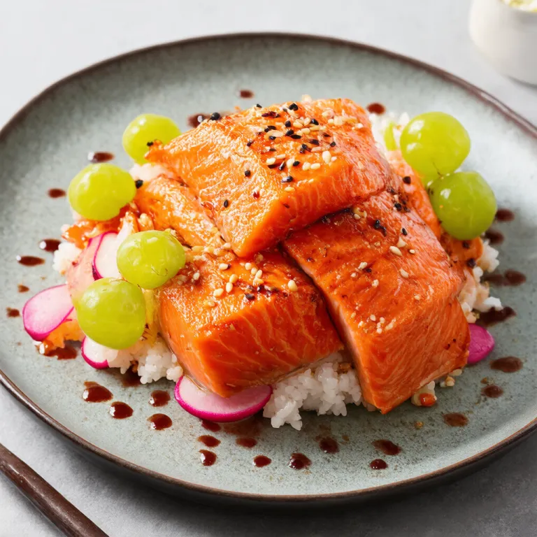 Yaki Mirin Salmon Poke with Sea Grapes